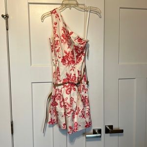 Red and white asymmetrical dress